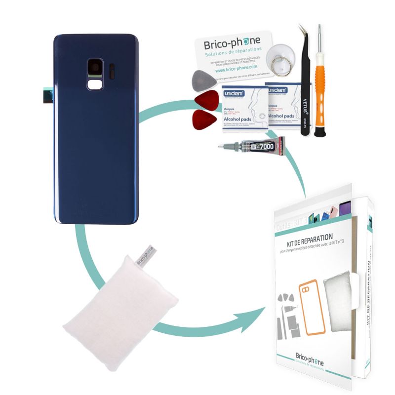 Kit de réparation Vitre arrière compatible Samsung Galaxy S9 Bleu Corail