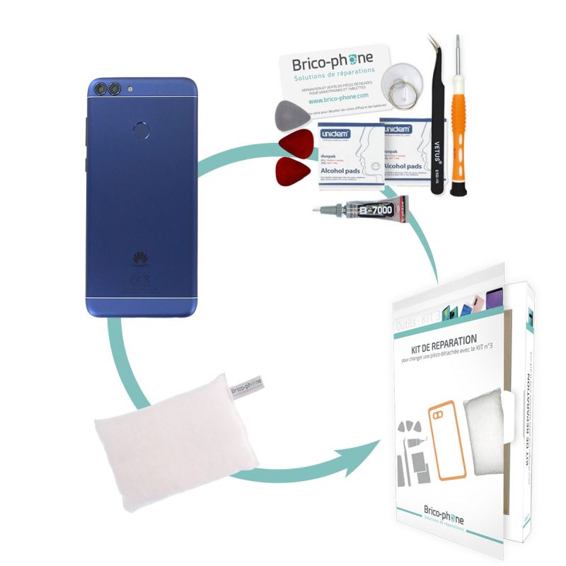 Kit de réparation Coque arrière Bleue et lecteur d'empreintes Huawei P Smart