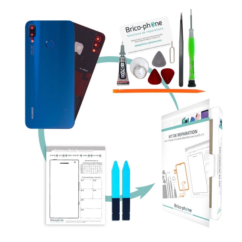 Kit de remplacement Vitre arrière Bleu d'origine avec lecteur d'empreintes pour Huawei P20 Lite