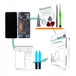 Kit de réparation Bloc écran Bleu complet pré-monté + batterie sur châssis pour Huawei Mate 20 Pro