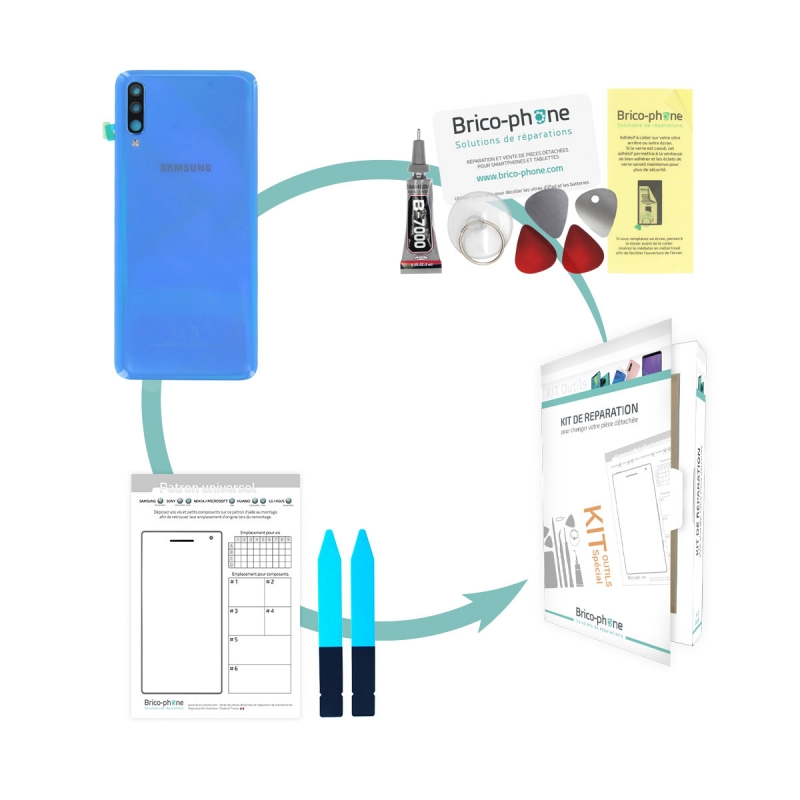 Kit de remplacement Vitre arrière Bleue d'origine pour Samsung Galaxy A70