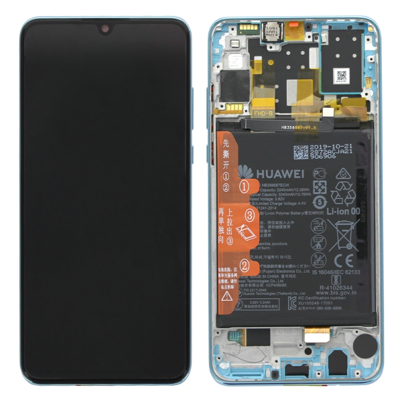 Bloc écran IPS LCD complet pré-monté sur châssis + batterie pour Huawei P30 Lite New Edition Breathing Crystal