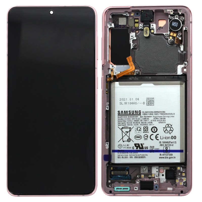 Bloc écran Dynamic Amoled 2X pré-monté sur châssis pour Samsung Galaxy S21 Phantom Pink