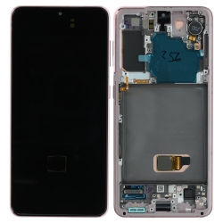 Bloc écran d'origine prémonté sur châssis pour Samsung Galaxy S21 Rose Sans caméra photo 1
