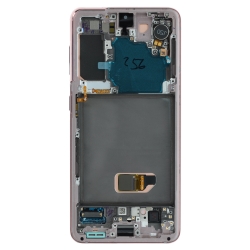 Bloc écran d'origine prémonté sur châssis pour Samsung Galaxy S21 Rose Sans caméra photo 2
