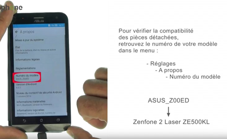 Changement d'écran (vitre+châssis+LCD) sur Zenfone 2 Laser ZE500KL photo 1