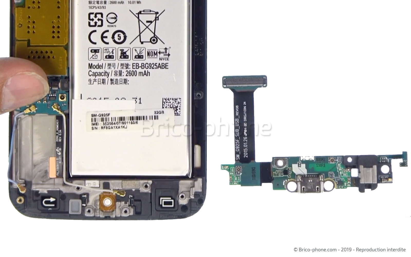 Changement du connecteur de charge et prise jack sur Galaxy S6 Edge photo 3